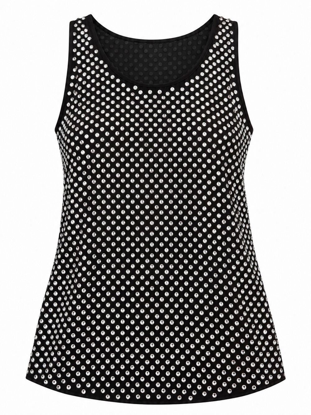 Marc Jacobs 100% Silk Rhinestone Tank Top S Black Sheer Polka Dot Mesh